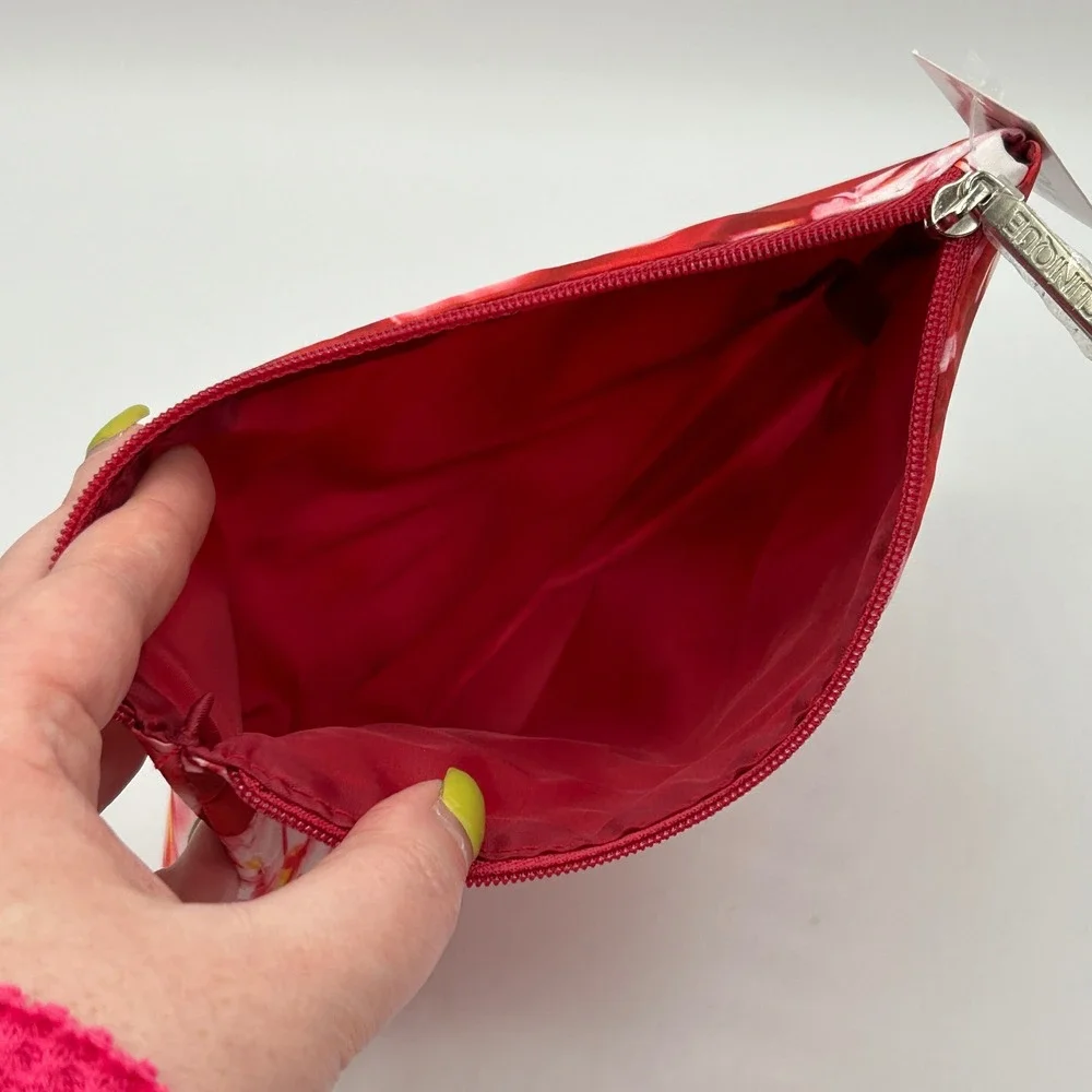Clinique x Jonathan Cohen Red Blurry Floral Makeup Bag Cosmetic Pouch NWT Travel